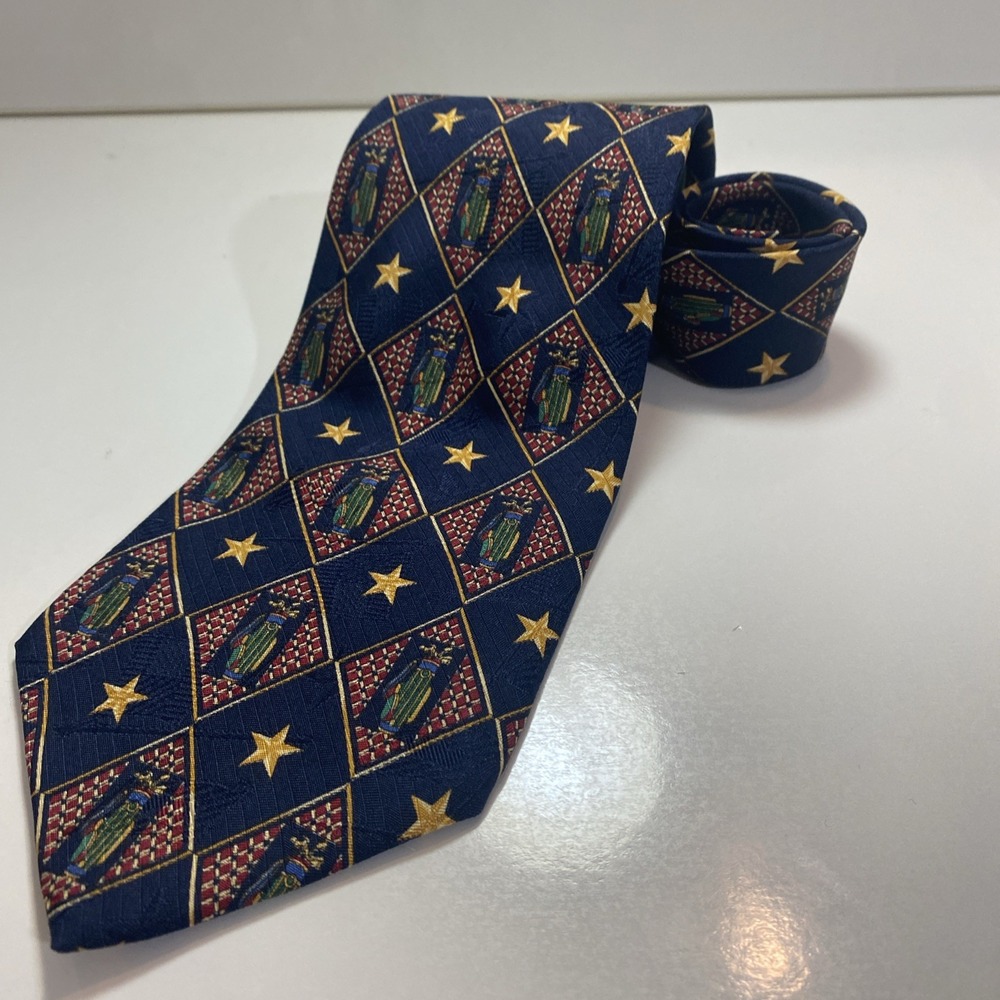 Tommy Hilfiger Navy Blue Golf Bag & Stars Novelty Silk Tie - Men's Classic 57"x4